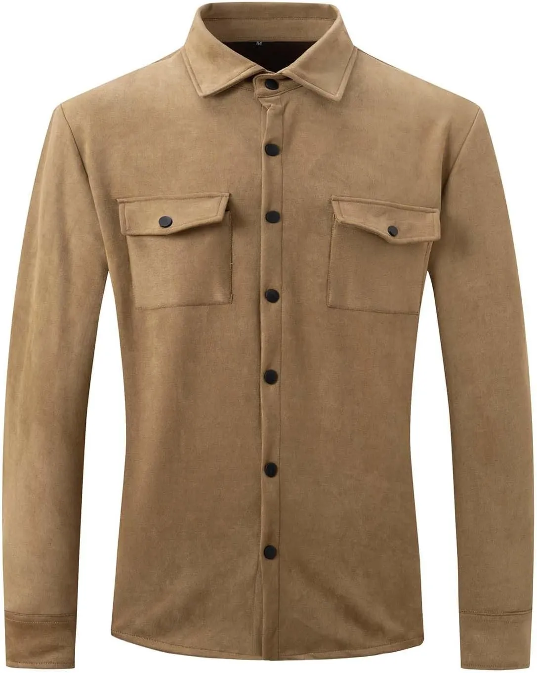 Mens Front Pockets Suede Leather Jackets Vintage Button Down Shirt Jackets Long Sleeve Work Overshirts Trucker Coats