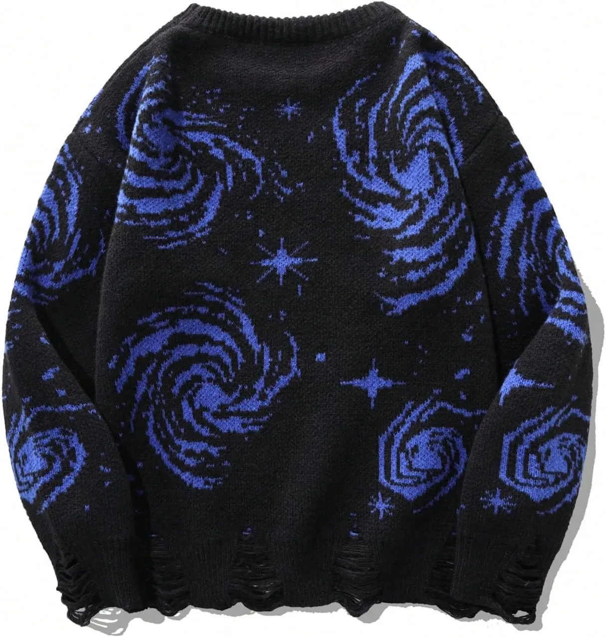 Men's Grunge Sweater Graphic Pattern Goth Punk Sweater Ripped Crewneck Long Sleeve Pullover Sweater