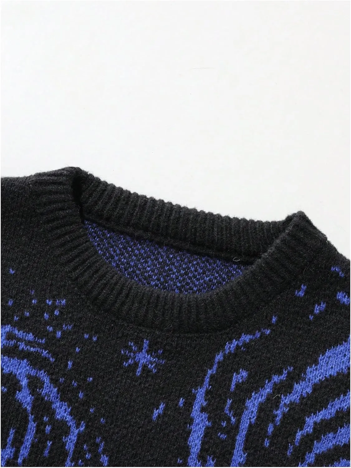 Men's Grunge Sweater Graphic Pattern Goth Punk Sweater Ripped Crewneck Long Sleeve Pullover Sweater