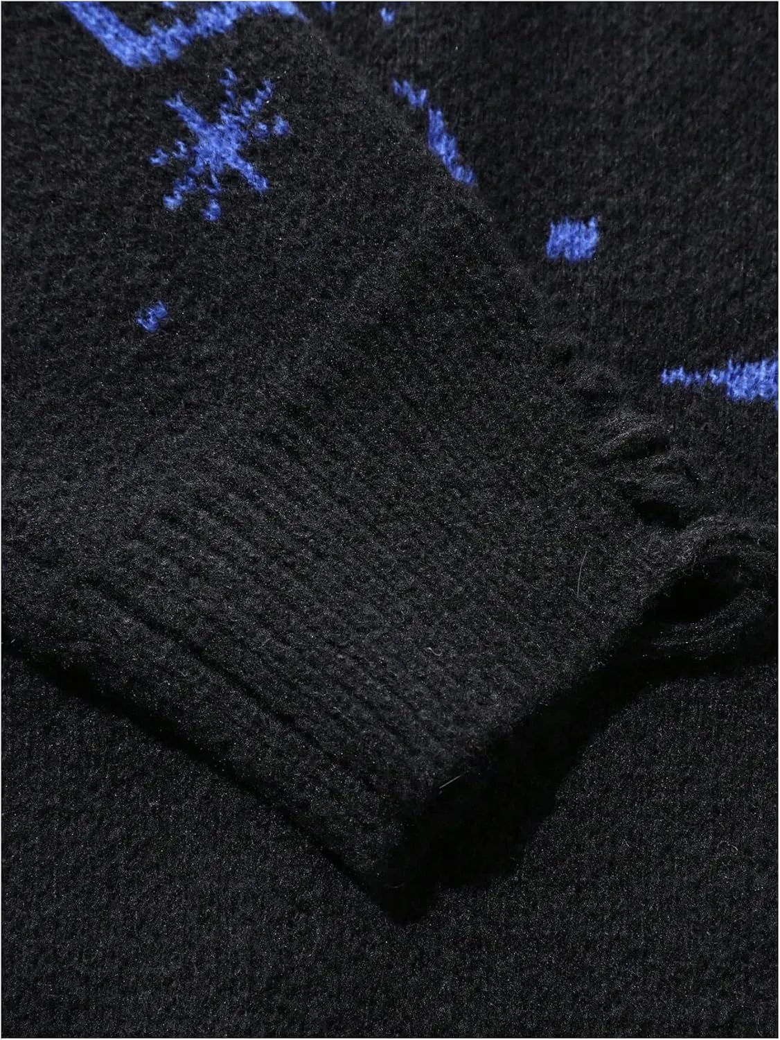 Men's Grunge Sweater Graphic Pattern Goth Punk Sweater Ripped Crewneck Long Sleeve Pullover Sweater