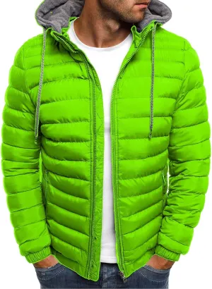 Men's Hooded Puffer Jacket Waterproof Packable Down Coats Winter Warm Cotton Padded Outerwear with Pockets