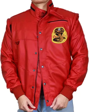 Mens Johnny The Karate Cobra Red Faux Leather Retro Bomber Warm Jacket