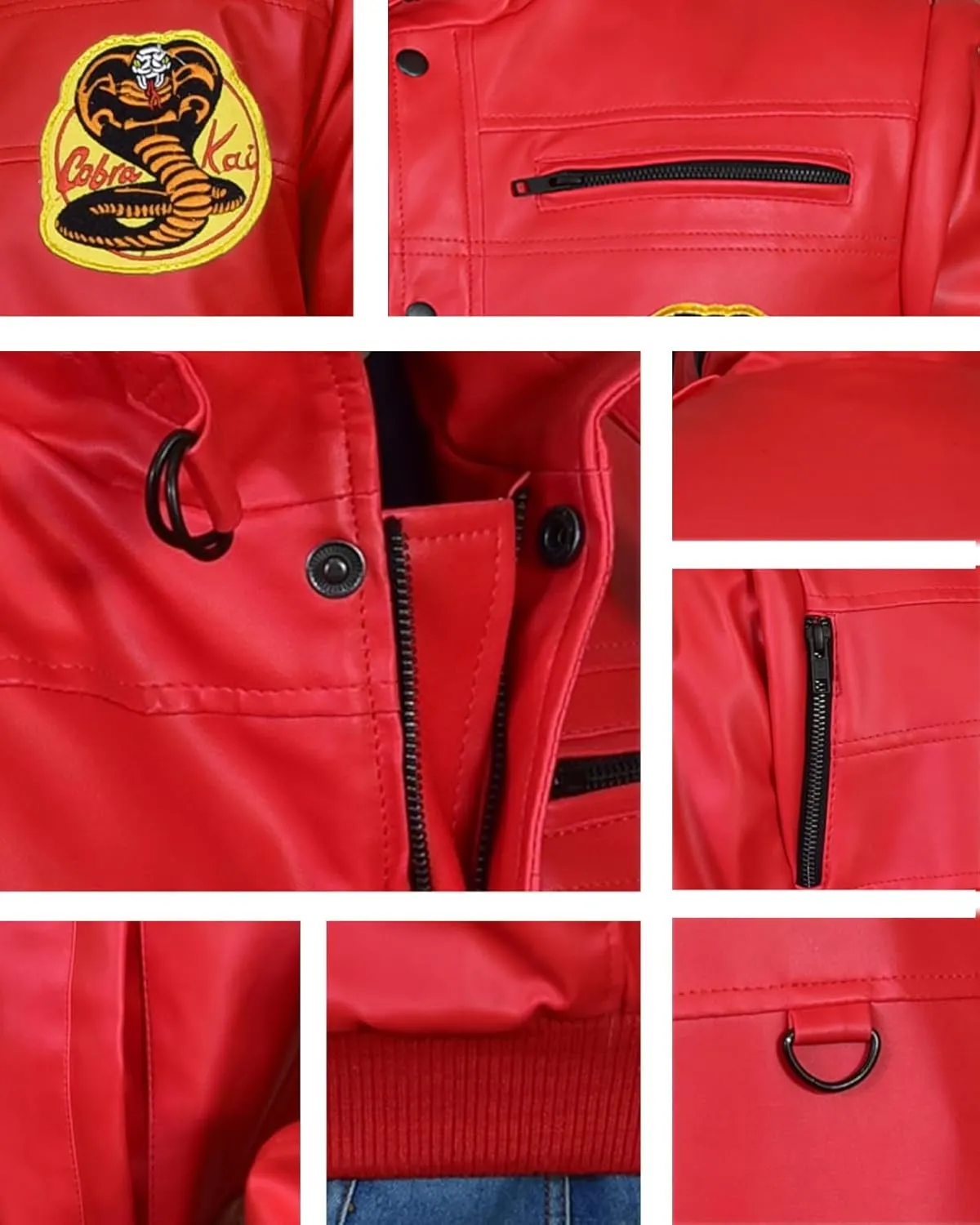 Mens Johnny The Karate Cobra Red Faux Leather Retro Bomber Warm Jacket