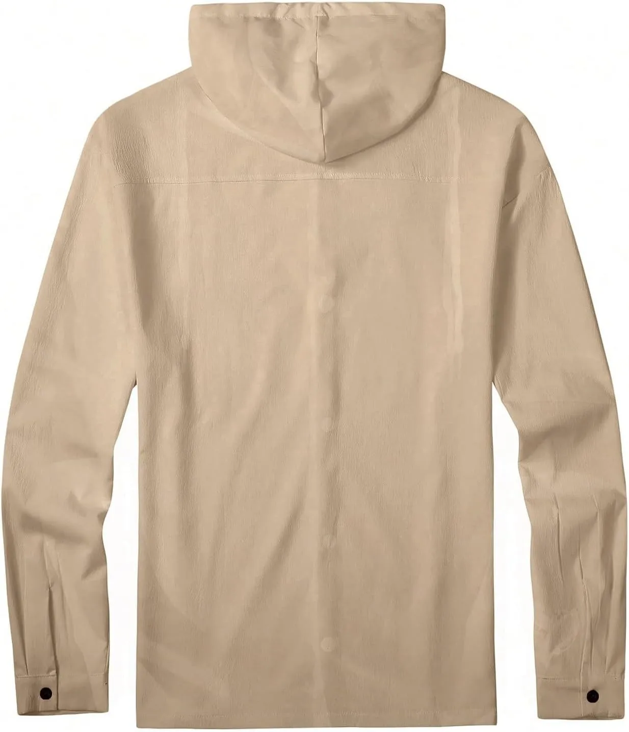 Mens Linen Shirts Long Sleeve Drawstring Button Down Casual Hooded T Shirt for Men 2025 Stylish Roll-Up Sleeve