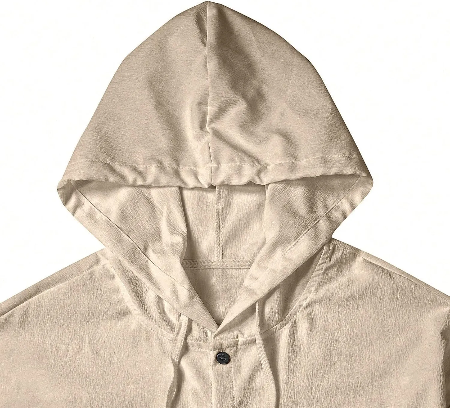 Mens Linen Shirts Long Sleeve Drawstring Button Down Casual Hooded T Shirt for Men 2025 Stylish Roll-Up Sleeve