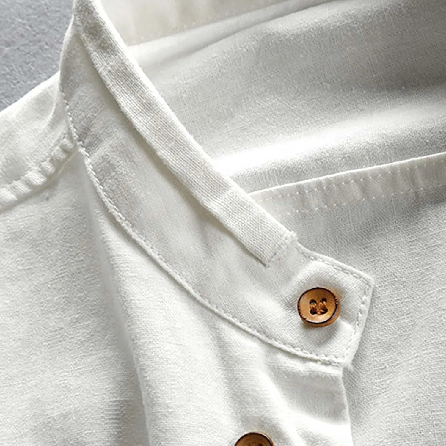 Men's Long Sleeved Shirt Casual Linen Retro Chinese Slim Stand Up Collar Slim Shirt Jacket Button Down Collar