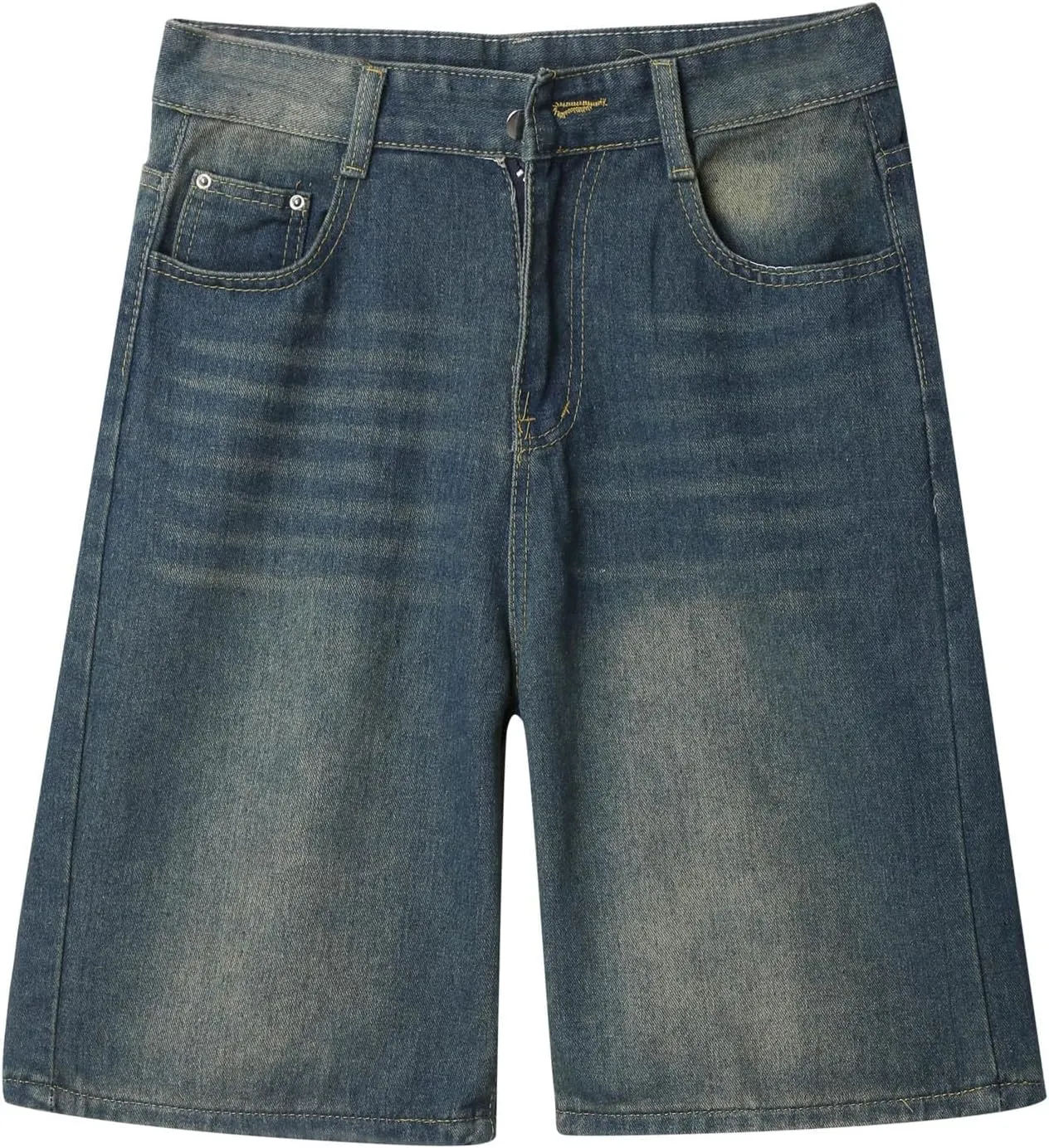 Men's Loose Y2K Hip Hop Cropped Jean Shorts Work Denim Shorts with Pockets Casual Trendy Outfits