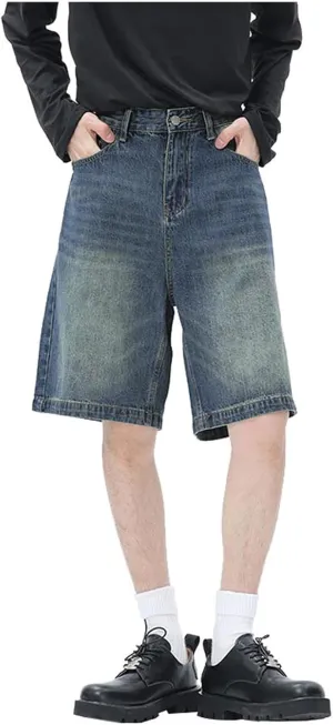 Men's Loose Y2K Hip Hop Cropped Jean Shorts Work Denim Shorts with Pockets Casual Trendy Outfits