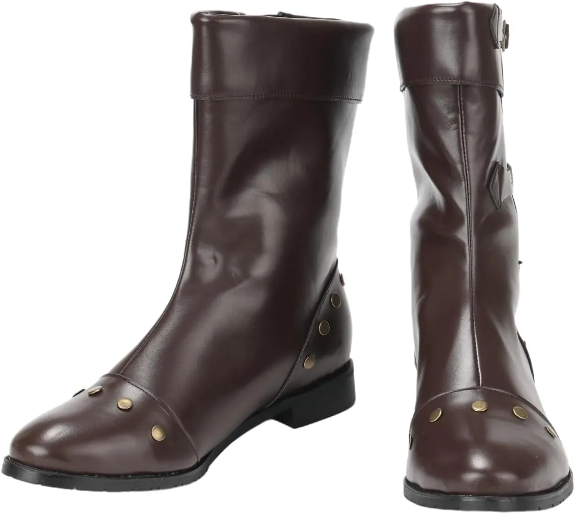 Men's Medieval Renaissance Boot Punk Gothic PU Faux Leather Stage Pirate Shoes Halloween