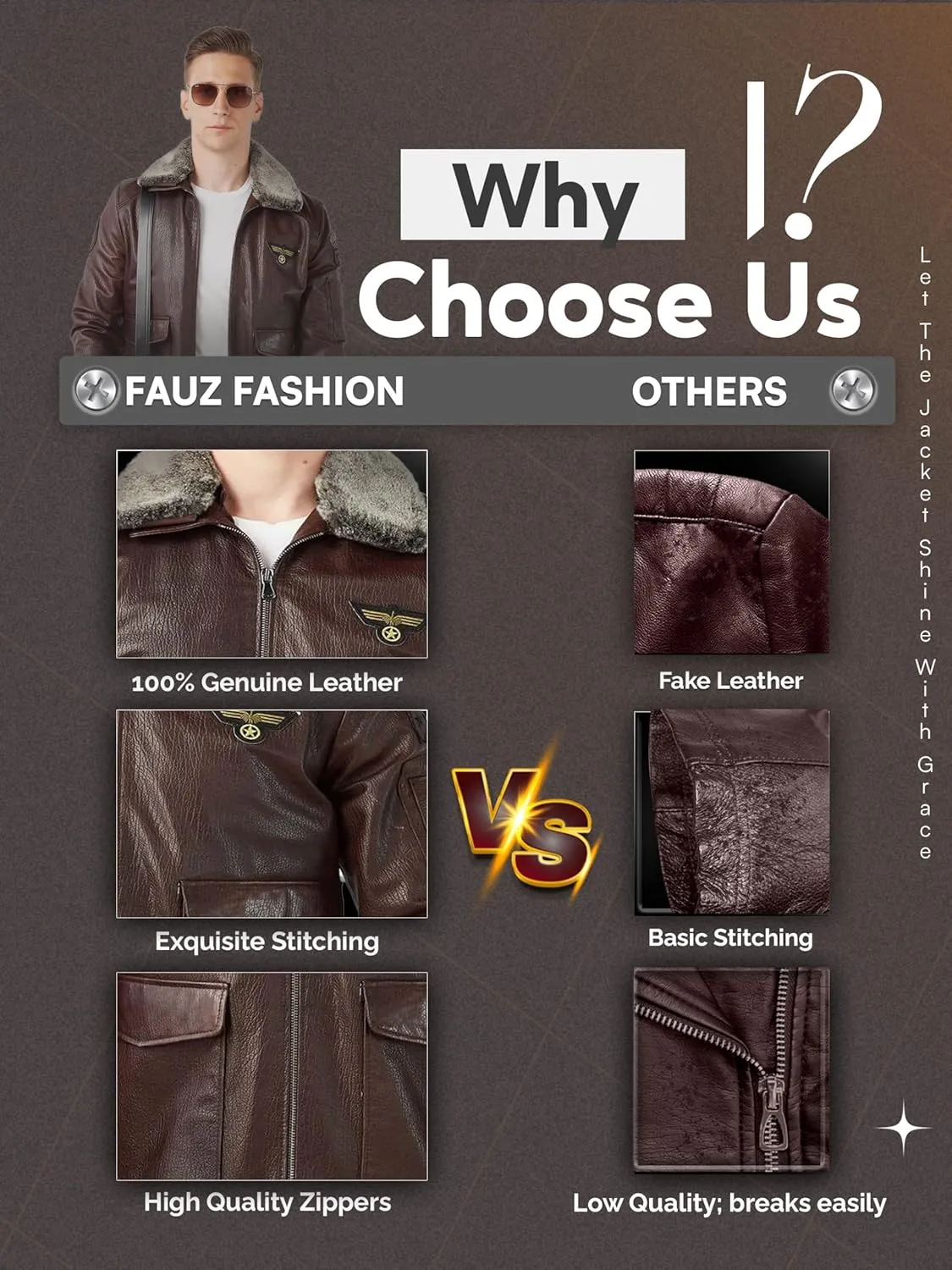 Men's Pilot Style Dark Brown Bomber Jacket - Shearling Fur Collar Genuine Sheepskin Leather Aviator Jacket