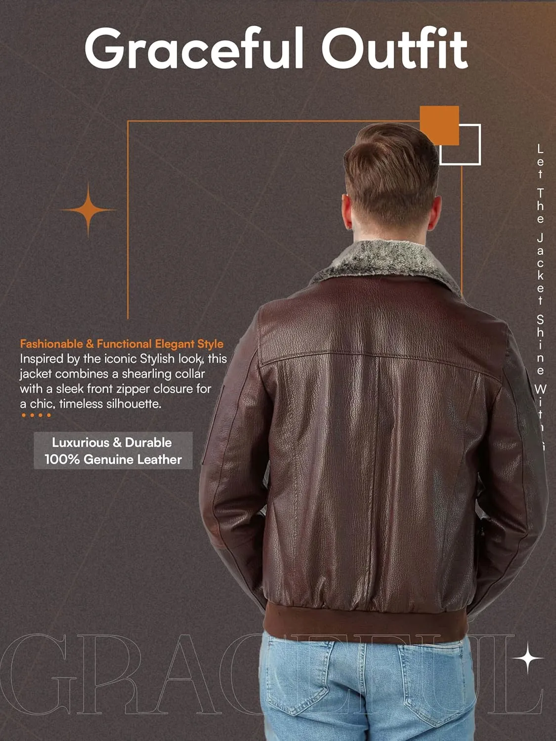 Men's Pilot Style Dark Brown Bomber Jacket - Shearling Fur Collar Genuine Sheepskin Leather Aviator Jacket