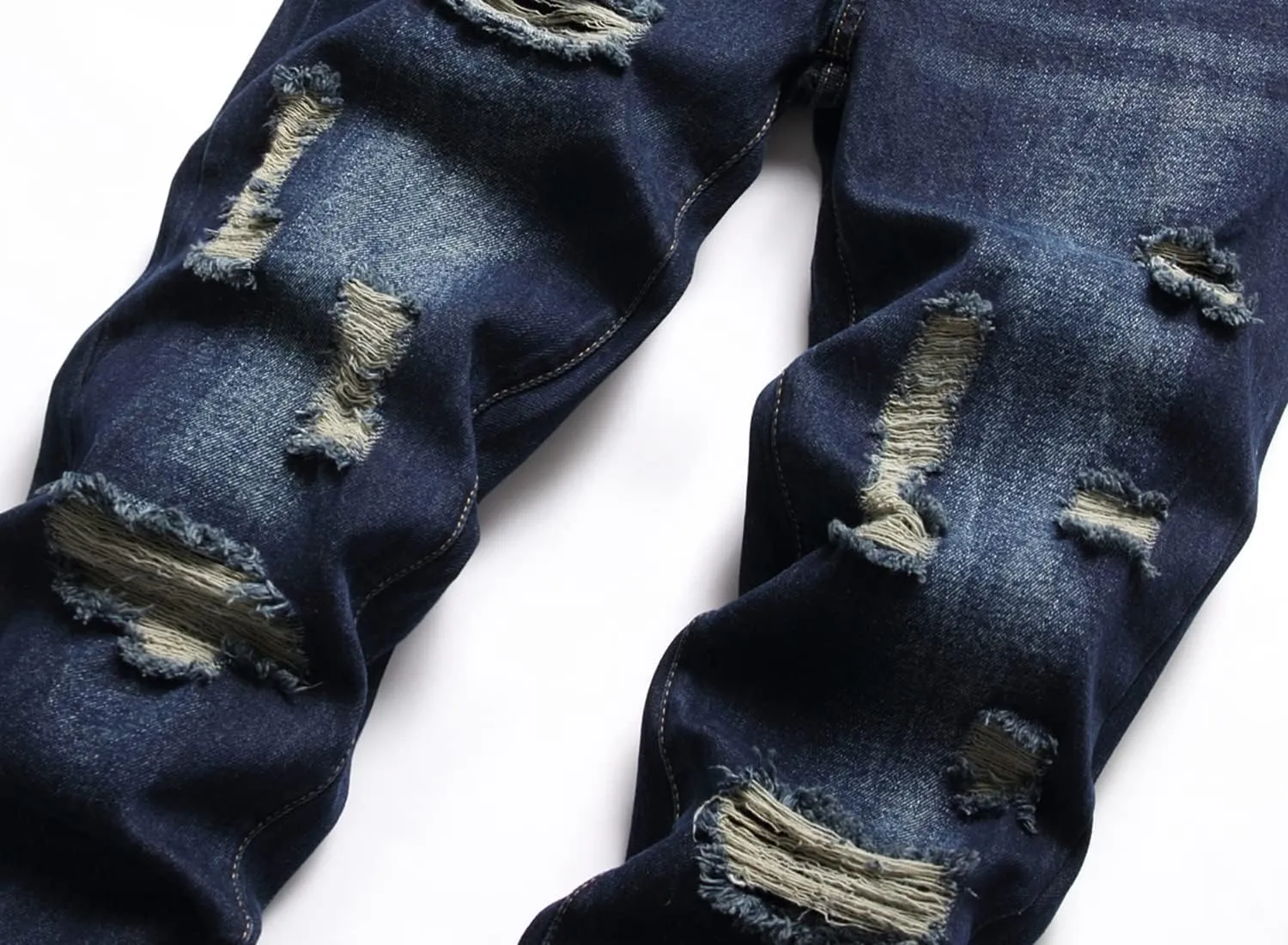 Men's Ripped Distressed Destroyed Straight Fit Washed Denim Jeans Pants