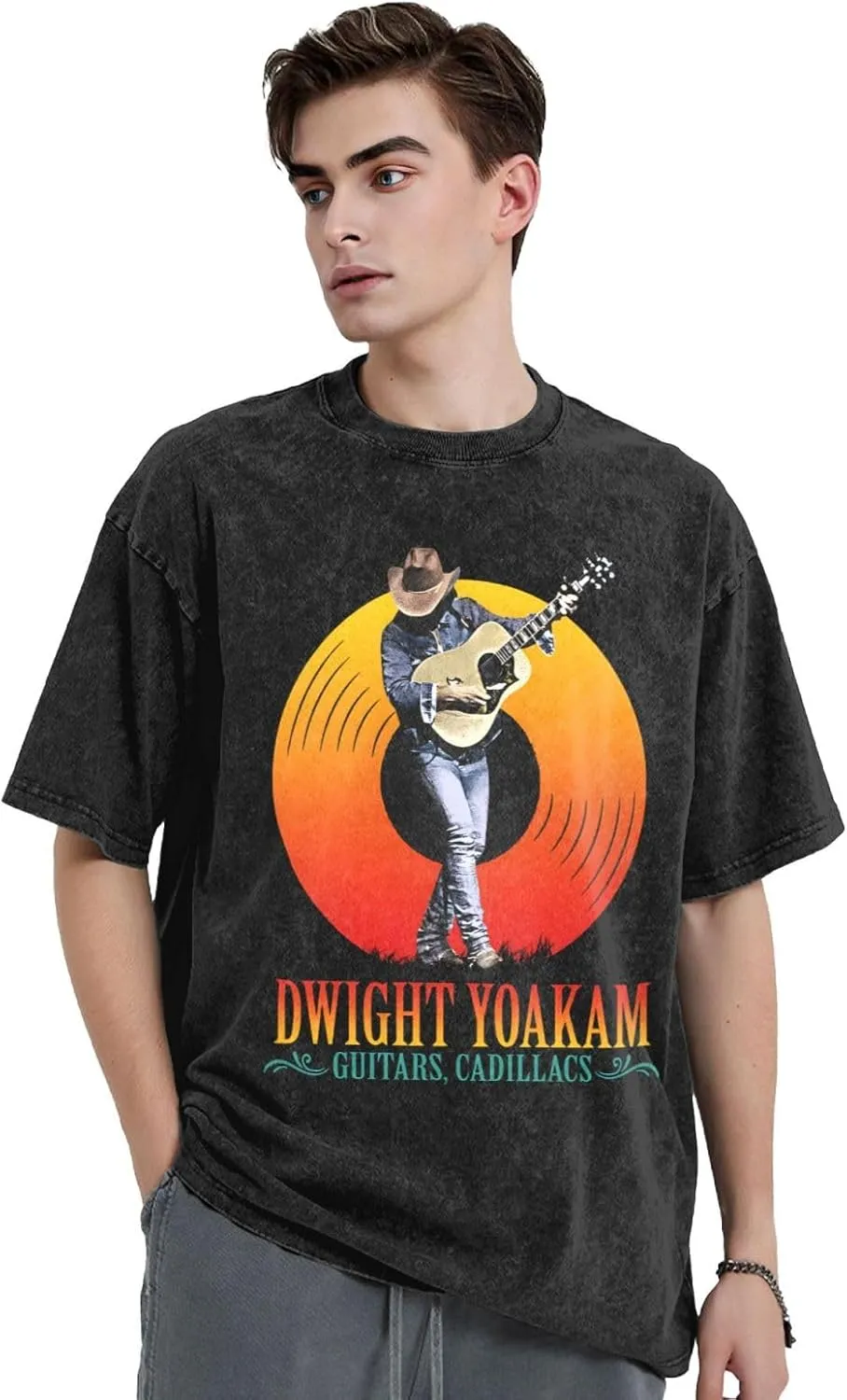 Men's Singer Pattern Shirt Country Music Singer Graphic T-Shirt Drop Shoulder Washed Style Short Sleeve Printed Top