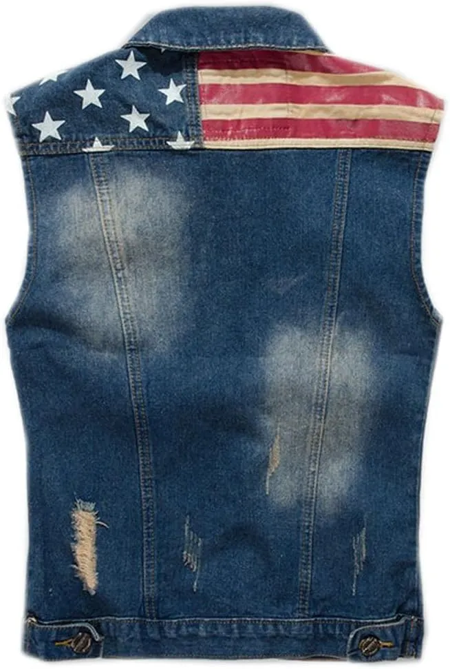 Men's Slim Fit Retro Cow Light Blue Denim Vest 167