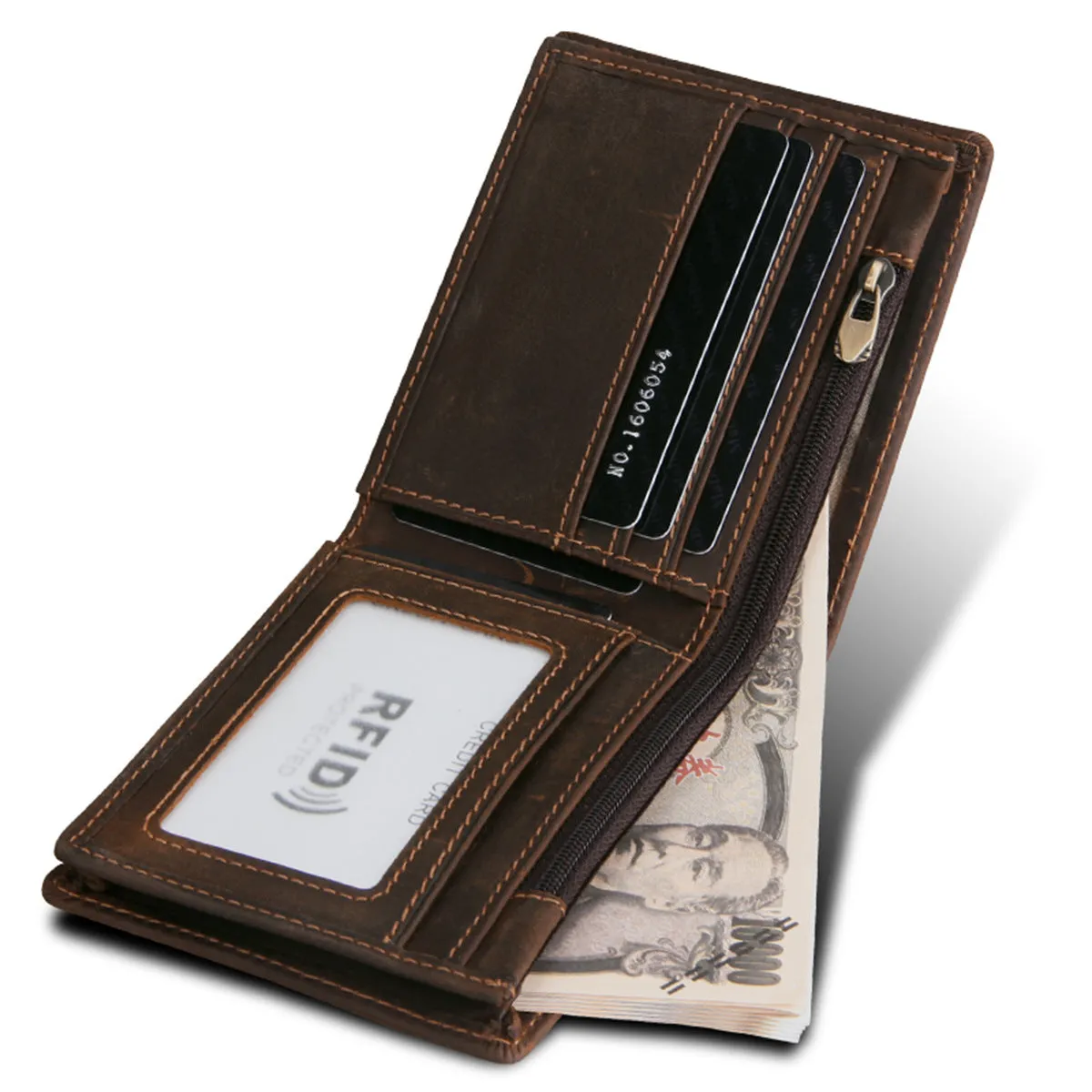 Men's Swiping Genuine Leather Crazy Horse Short Men's Wallets