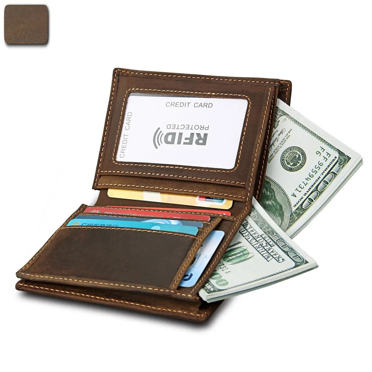 Men's Swiping Genuine Leather Crazy Horse Short Men's Wallets