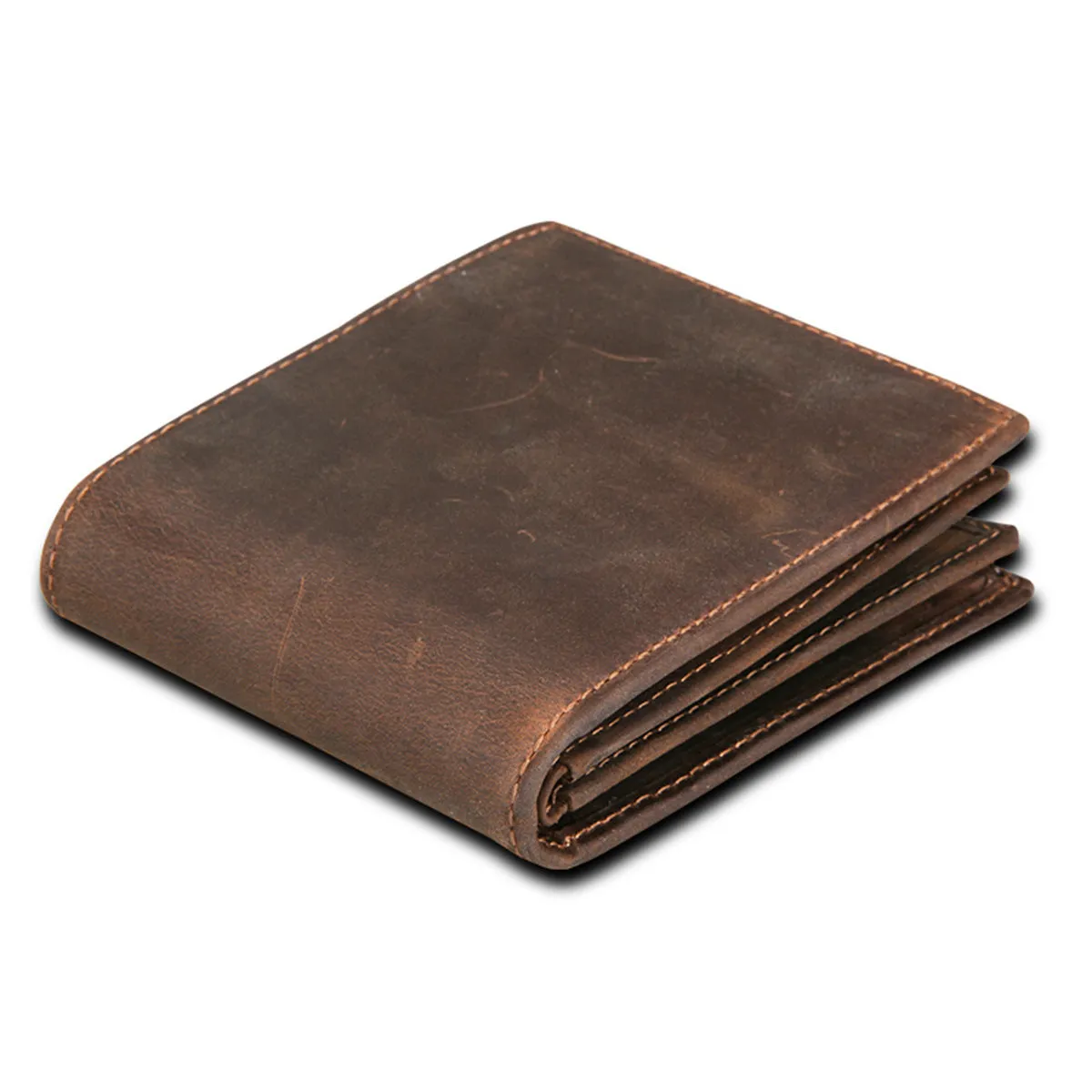 Men's Swiping Genuine Leather Crazy Horse Short Men's Wallets