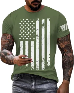 Mens T-Shirts Short Sleeve USA Flag Print 4th of July Patriotic T-Shirts Regular Fit Quick Dry Plus Size Tees