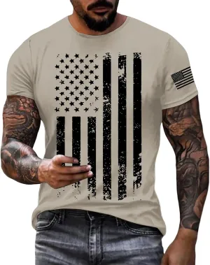 Mens T-Shirts Short Sleeve USA Flag Print 4th of July Patriotic T-Shirts Regular Fit Quick Dry Plus Size Tees