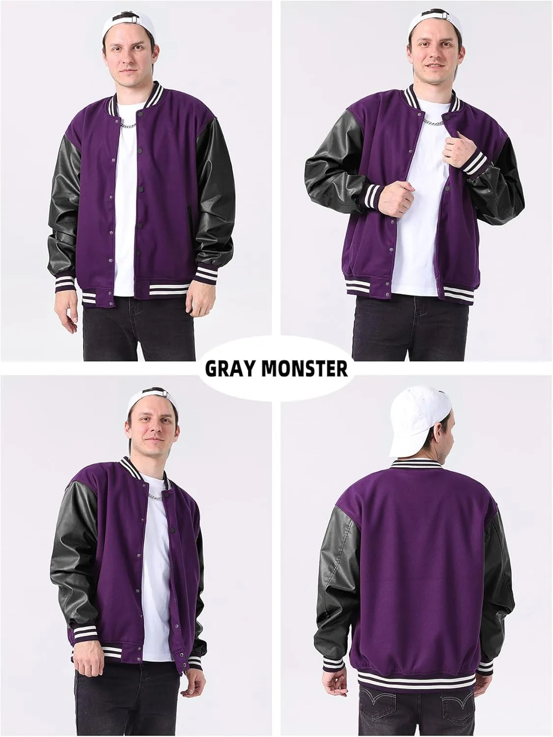 Men's Varsity Baseball College Letterman High School Bomber Wool   Faux Leather Jacket