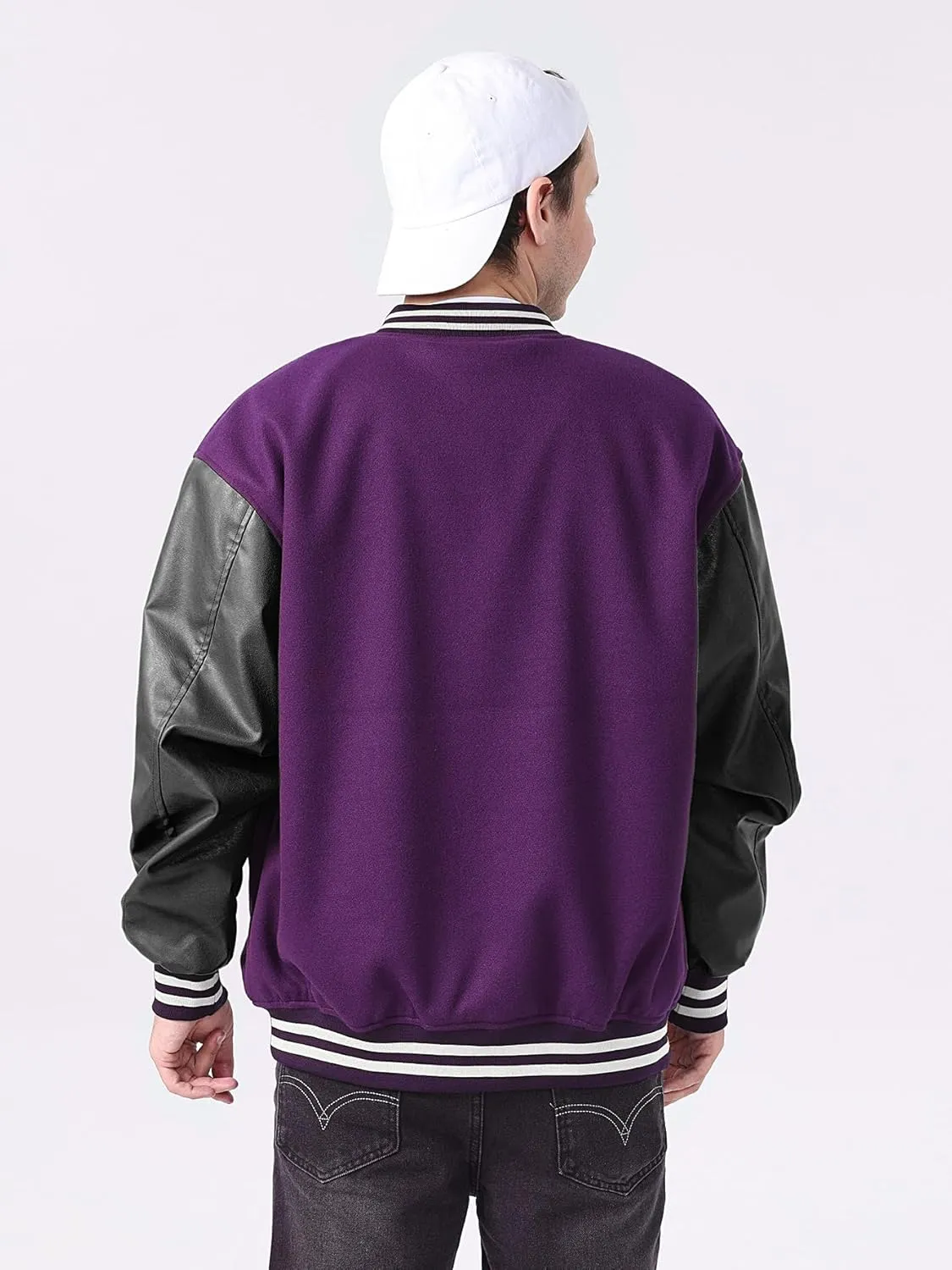 Men's Varsity Baseball College Letterman High School Bomber Wool   Faux Leather Jacket