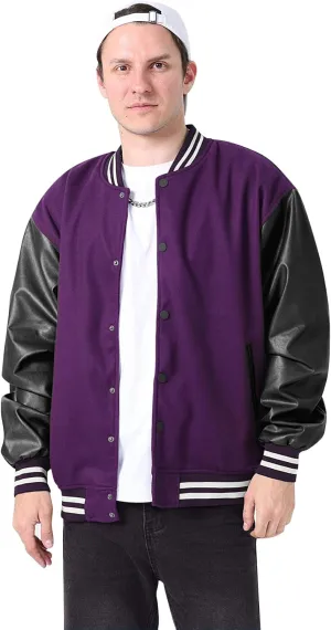Men's Varsity Baseball College Letterman High School Bomber Wool   Faux Leather Jacket