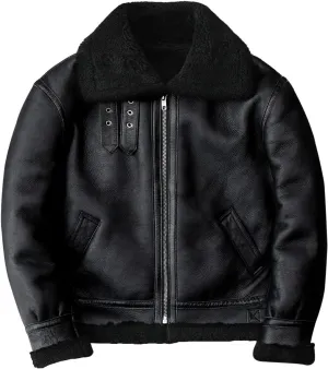 Men’s Vintage Distressed Black B3 Bomber Genuine Sheepskin Faux Fur Lined Pilot Aviator G1 Military Leather Jacket