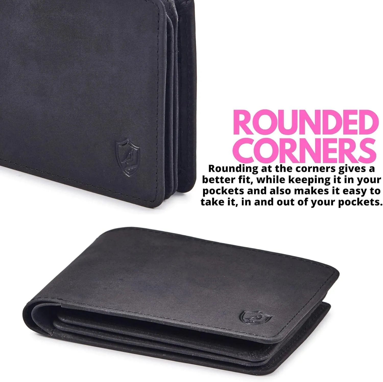 Mens Wallet Real Leather Bifold RFID Blocking High Capacity Card Case with 2 ID Window in Gift Box (Crazy Horse, Black)