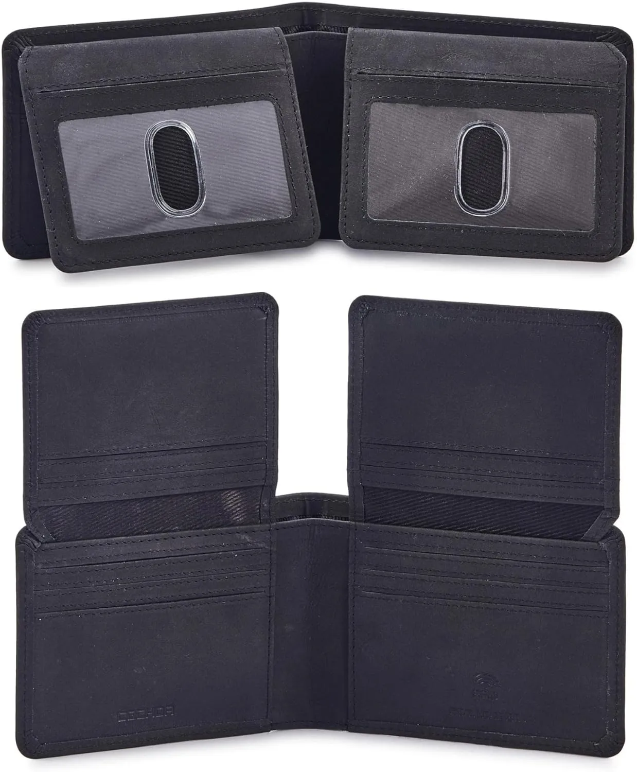 Mens Wallet Real Leather Bifold RFID Blocking High Capacity Card Case with 2 ID Window in Gift Box (Crazy Horse, Black)