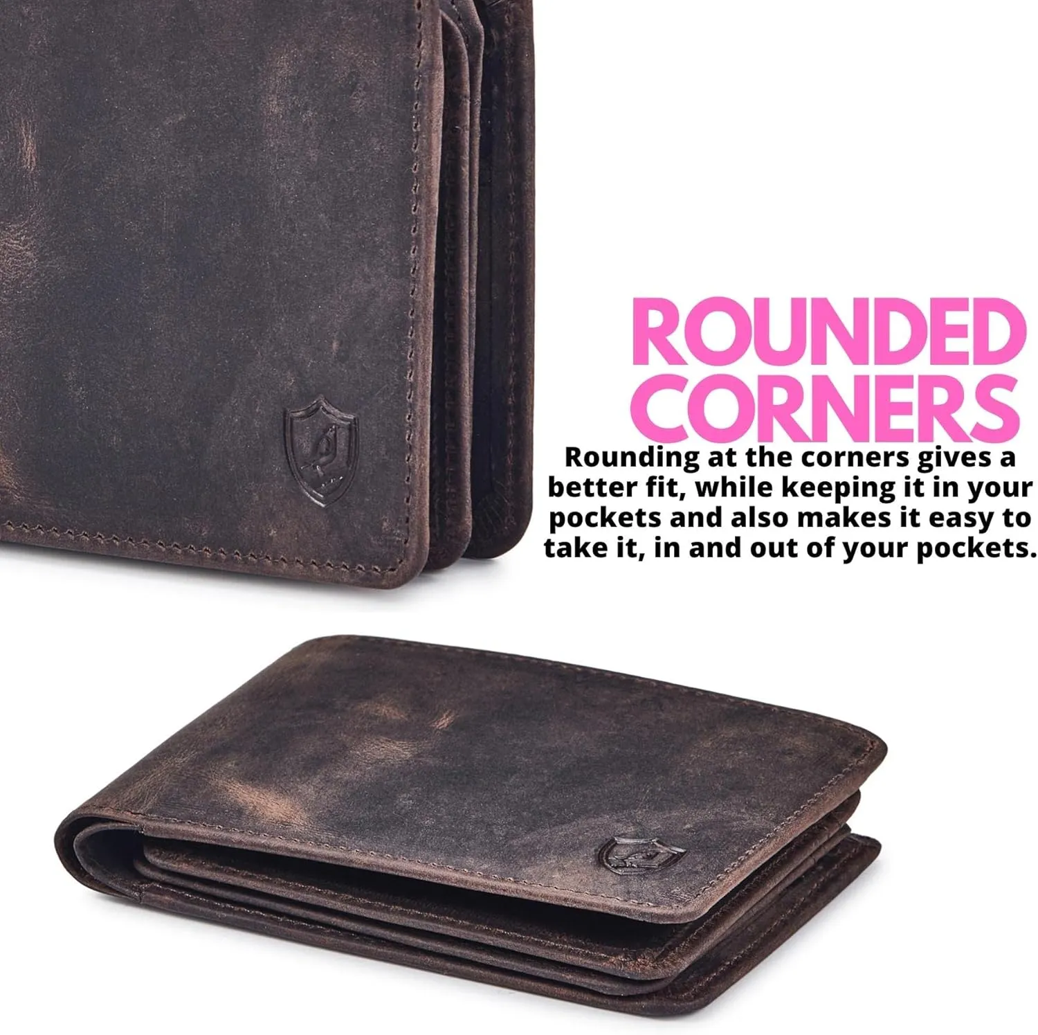 Mens Wallet Real Leather Bifold RFID Blocking High Capacity Card Case with 2 ID Window in Gift Box (Crazy Horse, Coffee)
