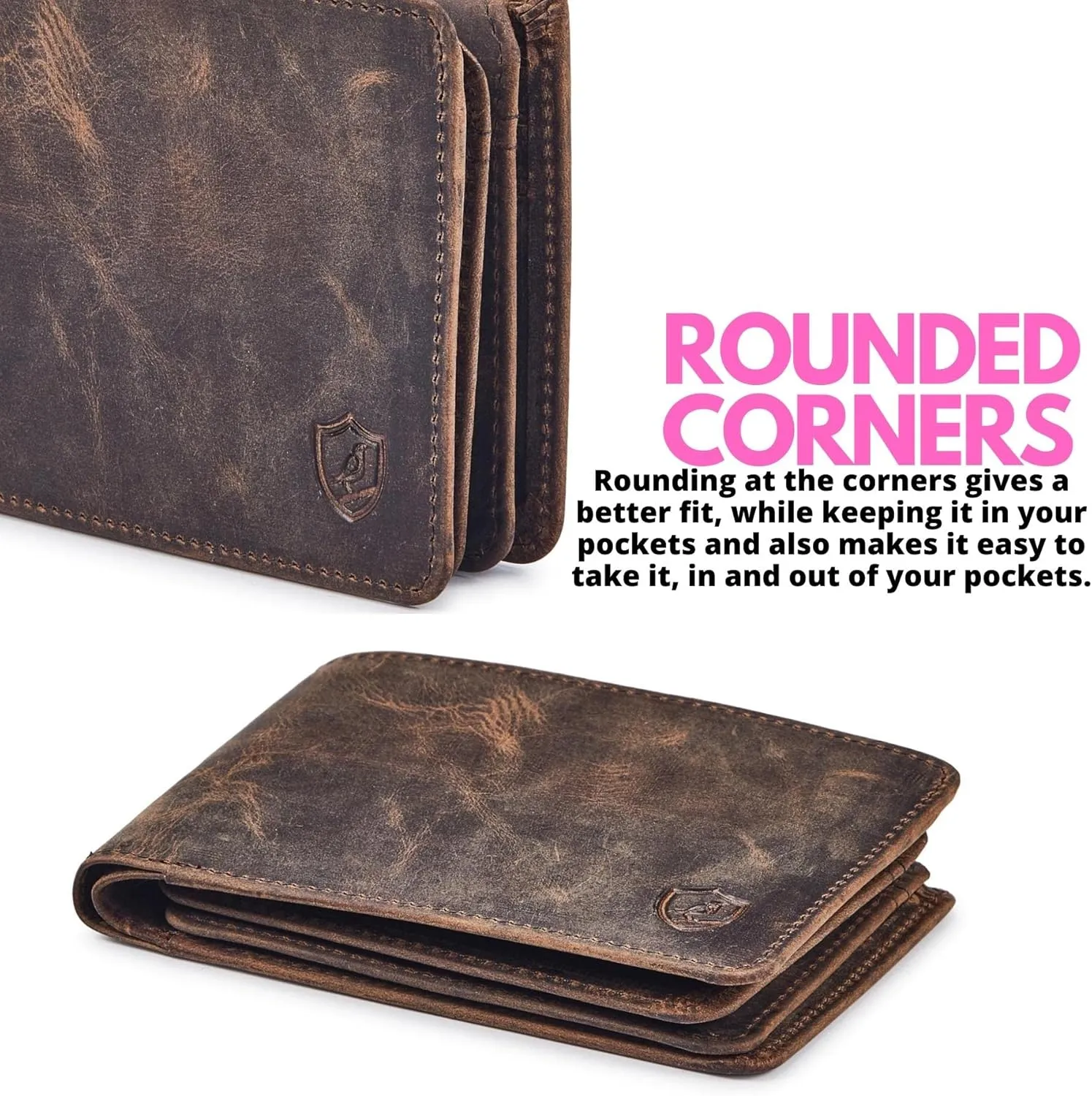 Mens Wallet Real Leather Bifold RFID Blocking High Capacity Card Case with 2 ID Window in Gift Box (Crazy Horse, Moss)
