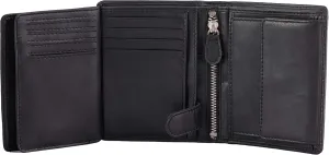 Mens Wallet RFID Blocking Genuine Full Grain Leather Bifold Wallet with Flip ID Coin and Secure Zip Compartment Extra Large (Black Nappa)