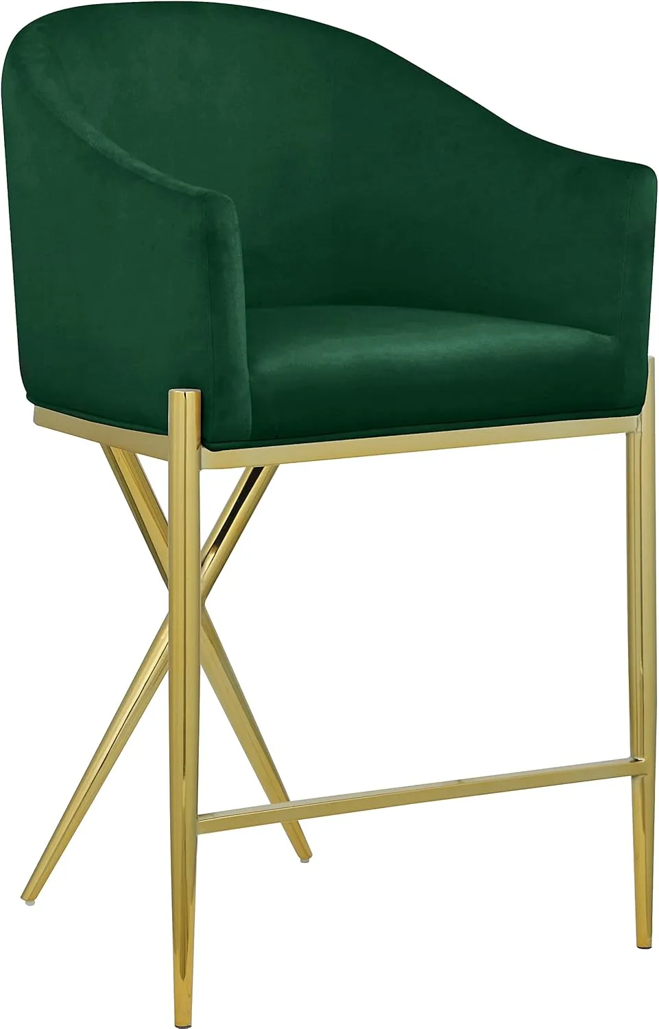 Meridian Furniture 867Green-C Xavier Collection Velvet Upholstered Counter Stool with Sturdy Gold Metal Legs, Green, 23.5" W x 22.5" D x 38" H