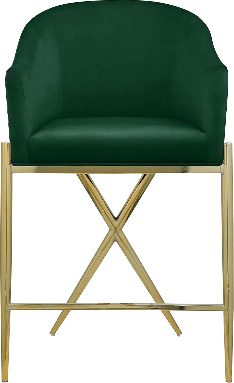 Meridian Furniture 867Green-C Xavier Collection Velvet Upholstered Counter Stool with Sturdy Gold Metal Legs, Green, 23.5" W x 22.5" D x 38" H
