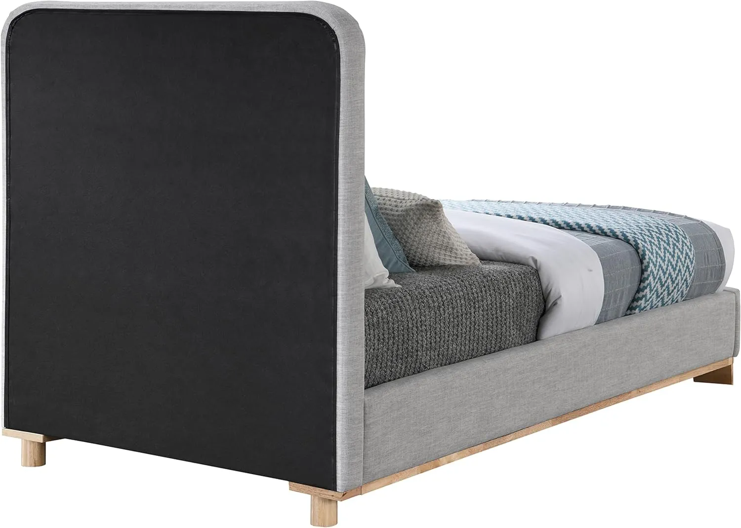 Meridian Furniture B1201Grey-T Nolita Collection Modern | Contemporary Twin Bed with Soft Light Grey Durable Linen Textured Fabric, Solid Wood Natural Finish, 43" W x 83" D x 47.5" H, Grey, Twin
