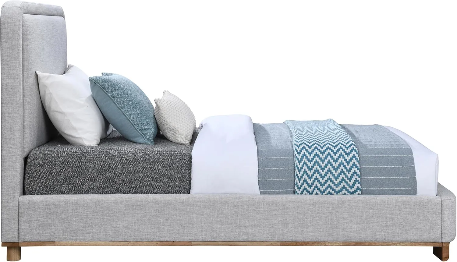 Meridian Furniture B1201Grey-T Nolita Collection Modern | Contemporary Twin Bed with Soft Light Grey Durable Linen Textured Fabric, Solid Wood Natural Finish, 43" W x 83" D x 47.5" H, Grey, Twin