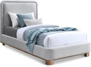 Meridian Furniture B1201Grey-T Nolita Collection Modern | Contemporary Twin Bed with Soft Light Grey Durable Linen Textured Fabric, Solid Wood Natural Finish, 43" W x 83" D x 47.5" H, Grey, Twin