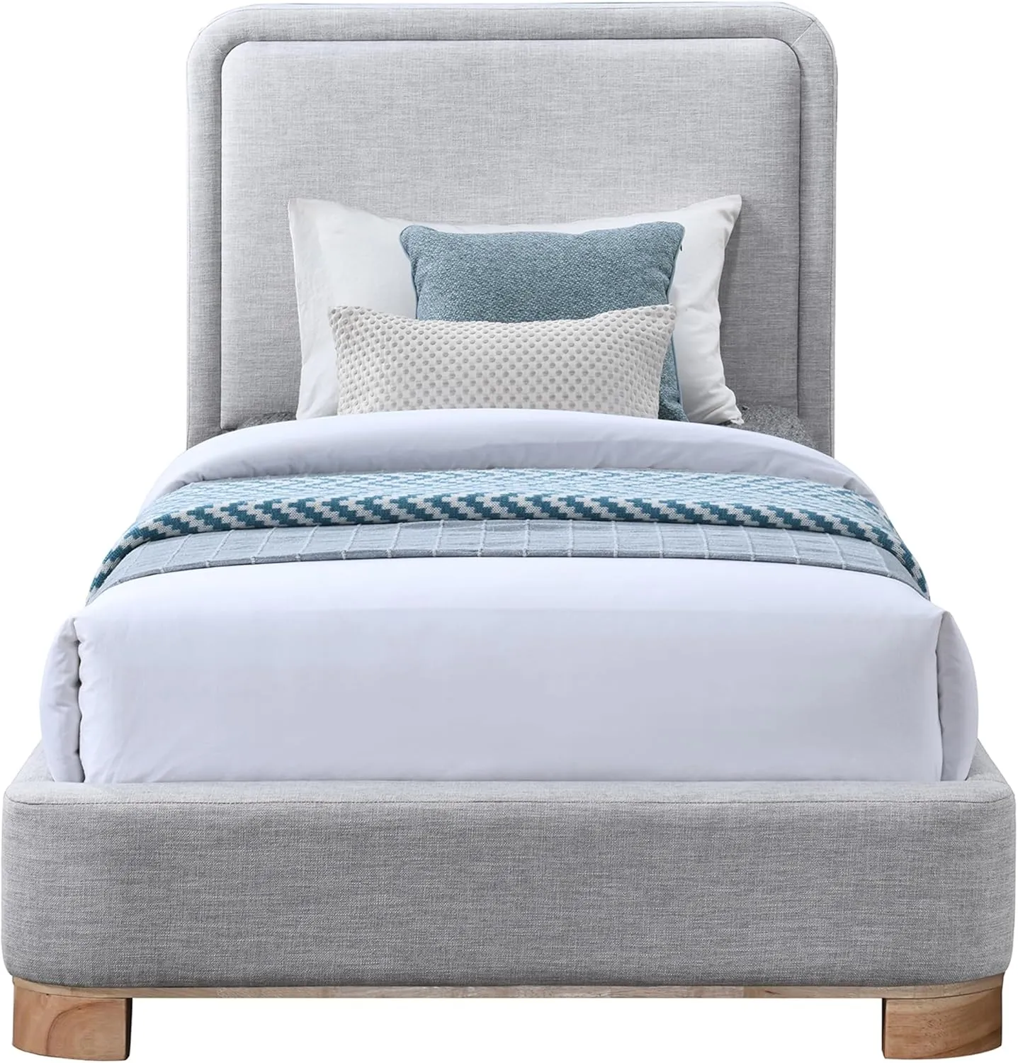 Meridian Furniture B1201Grey-T Nolita Collection Modern | Contemporary Twin Bed with Soft Light Grey Durable Linen Textured Fabric, Solid Wood Natural Finish, 43" W x 83" D x 47.5" H, Grey, Twin