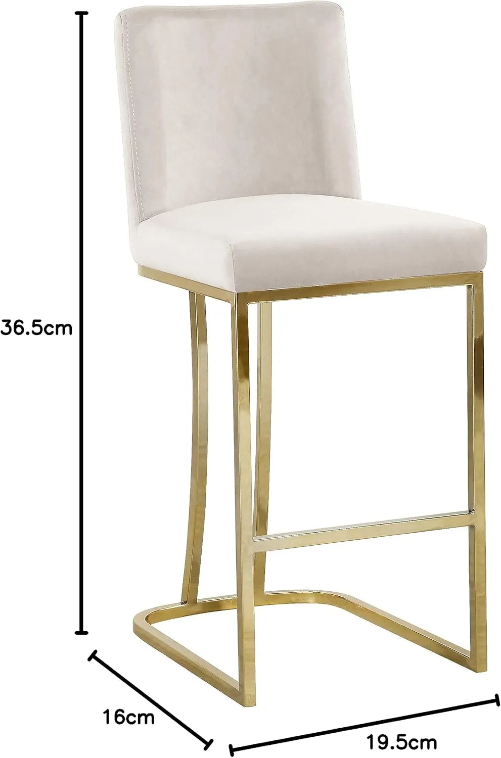 Meridian Furniture Heidi Collection Modern | Contemporary Velvet Upholstered Counter Stool with Polished Gold Metal Frame, Cream, 16" W x 19.5" D x 36.5" H