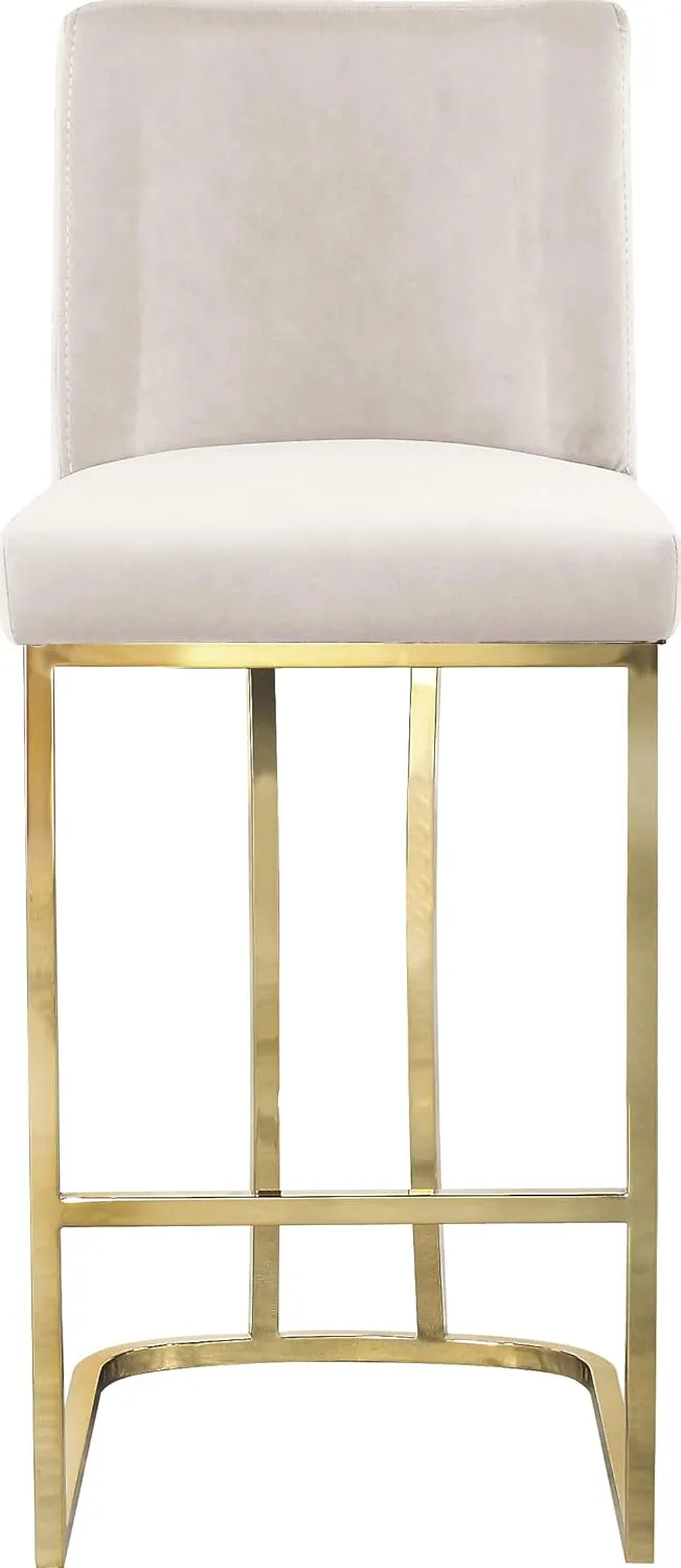 Meridian Furniture Heidi Collection Modern | Contemporary Velvet Upholstered Counter Stool with Polished Gold Metal Frame, Cream, 16" W x 19.5" D x 36.5" H