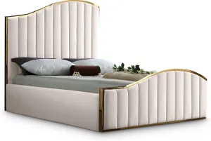Meridian Furniture Jolie Collection Modern | Contemporary Velvet Upholstered Bed With Channel Tufting, And Polished Gold Metal Frame, Cream, King
