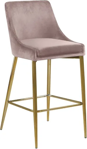Meridian Furniture Karina Collection Modern | Contemporary Velvet Upholstered Counter Stool with Polished Gold Metal Legs and Foot Rest, Set of 2, Pink