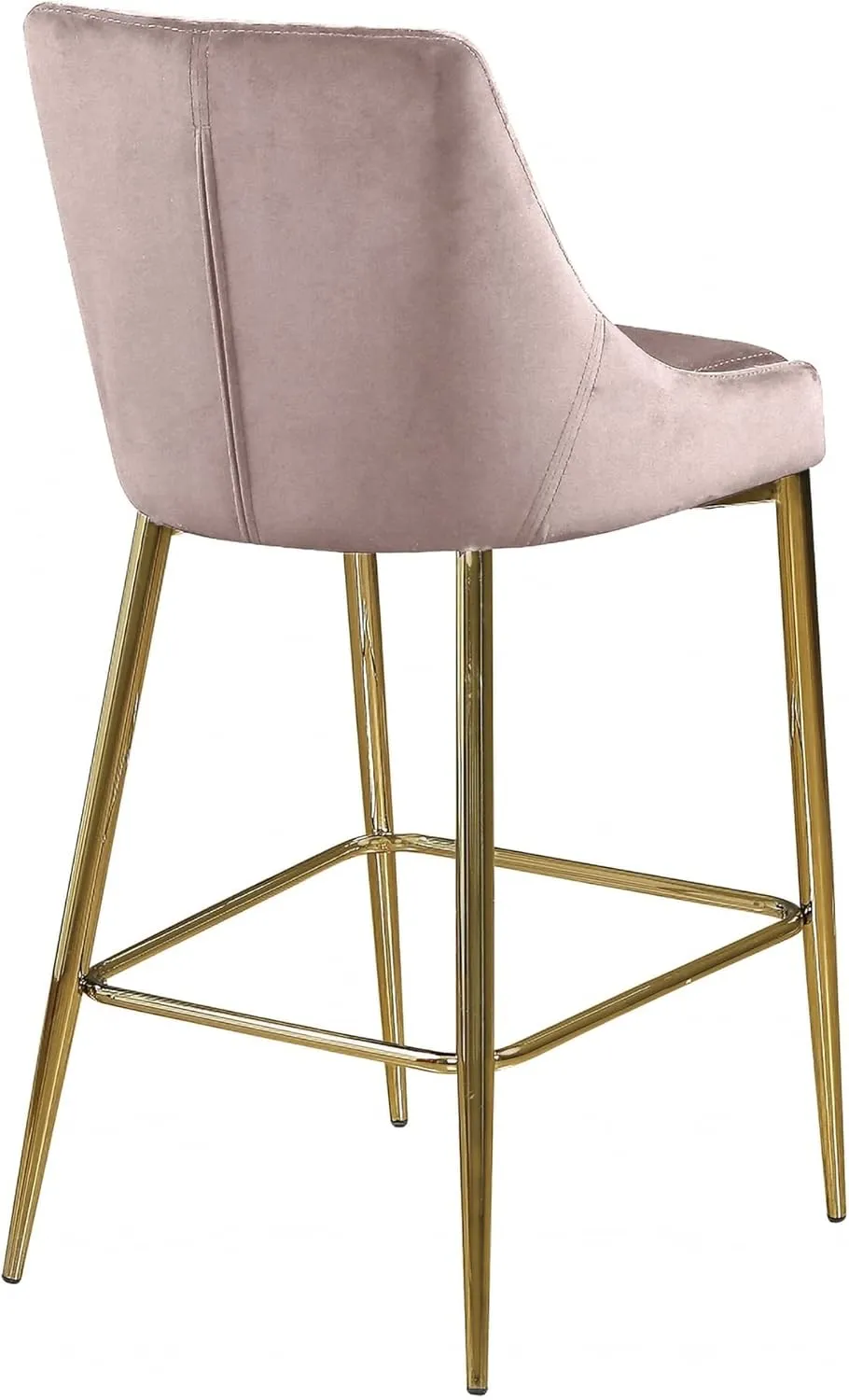 Meridian Furniture Karina Collection Modern | Contemporary Velvet Upholstered Counter Stool with Polished Gold Metal Legs and Foot Rest, Set of 2, Pink