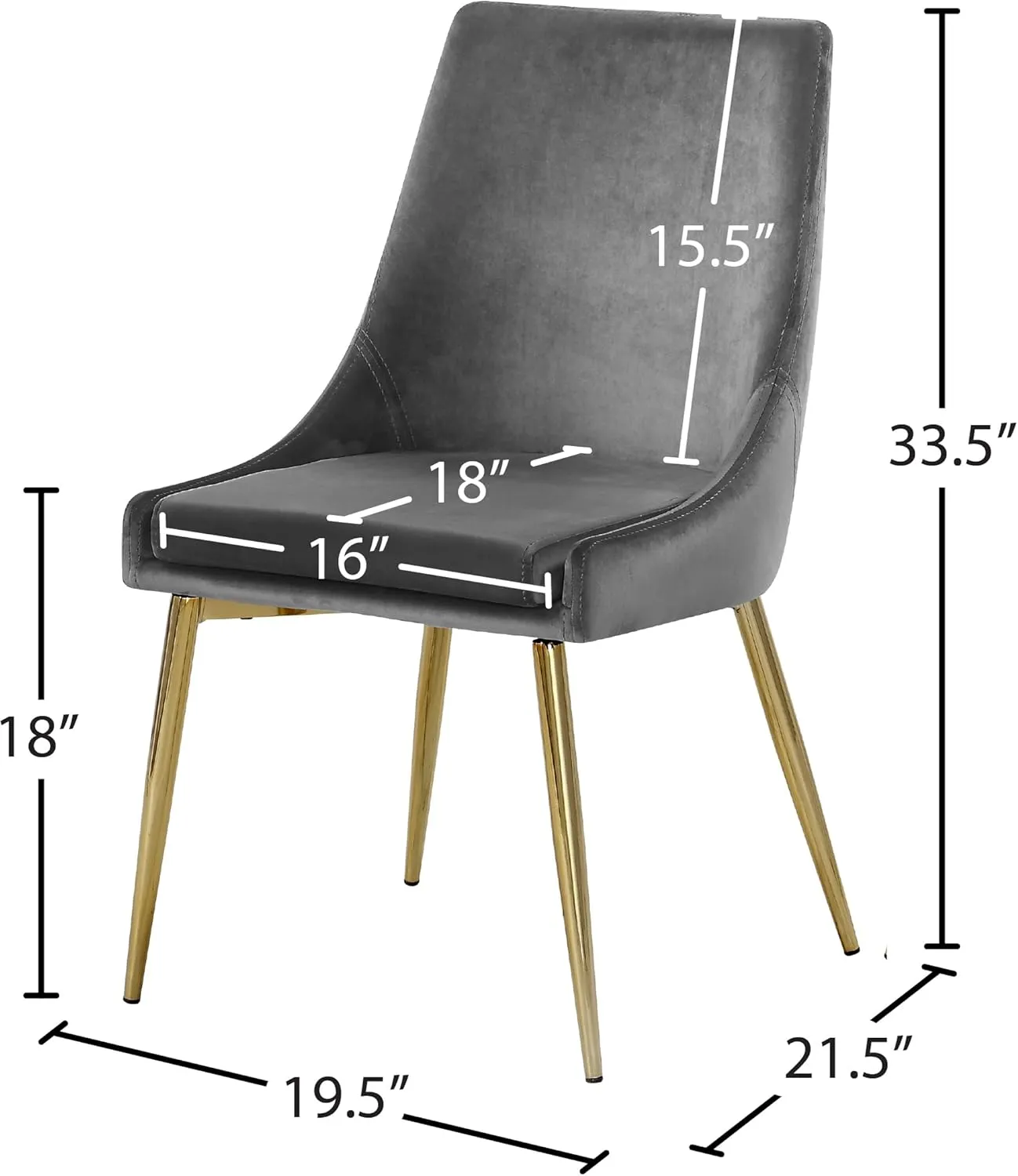 Meridian Furniture Karina Collection Modern | Contemporary Velvet Upholstered Dining Chair with Sturdy Metal Legs, Set of 2, 19.5" W x 21.5" D x 33.5" H, Grey