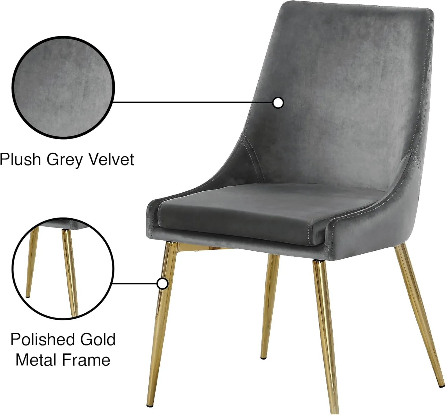 Meridian Furniture Karina Collection Modern | Contemporary Velvet Upholstered Dining Chair with Sturdy Metal Legs, Set of 2, 19.5" W x 21.5" D x 33.5" H, Grey