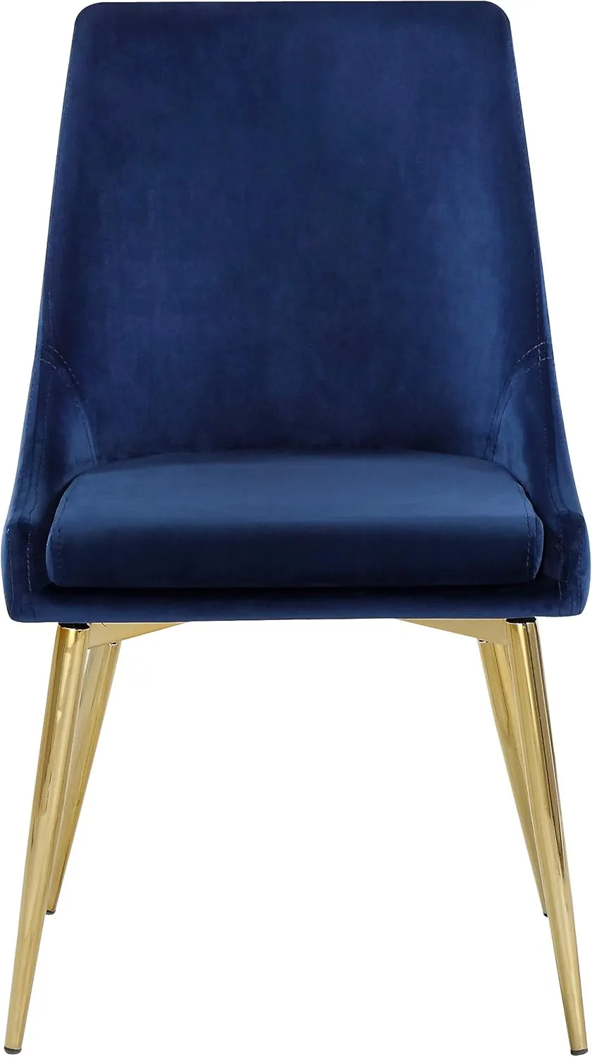 Meridian Furniture Karina Collection Modern | Contemporary Velvet Upholstered Dining Chair with Sturdy Metal Legs, Set of 2, 19.5" W x 21.5" D x 33.5" H, Navy