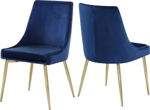 Meridian Furniture Karina Collection Modern | Contemporary Velvet Upholstered Dining Chair with Sturdy Metal Legs, Set of 2, 19.5" W x 21.5" D x 33.5" H, Navy