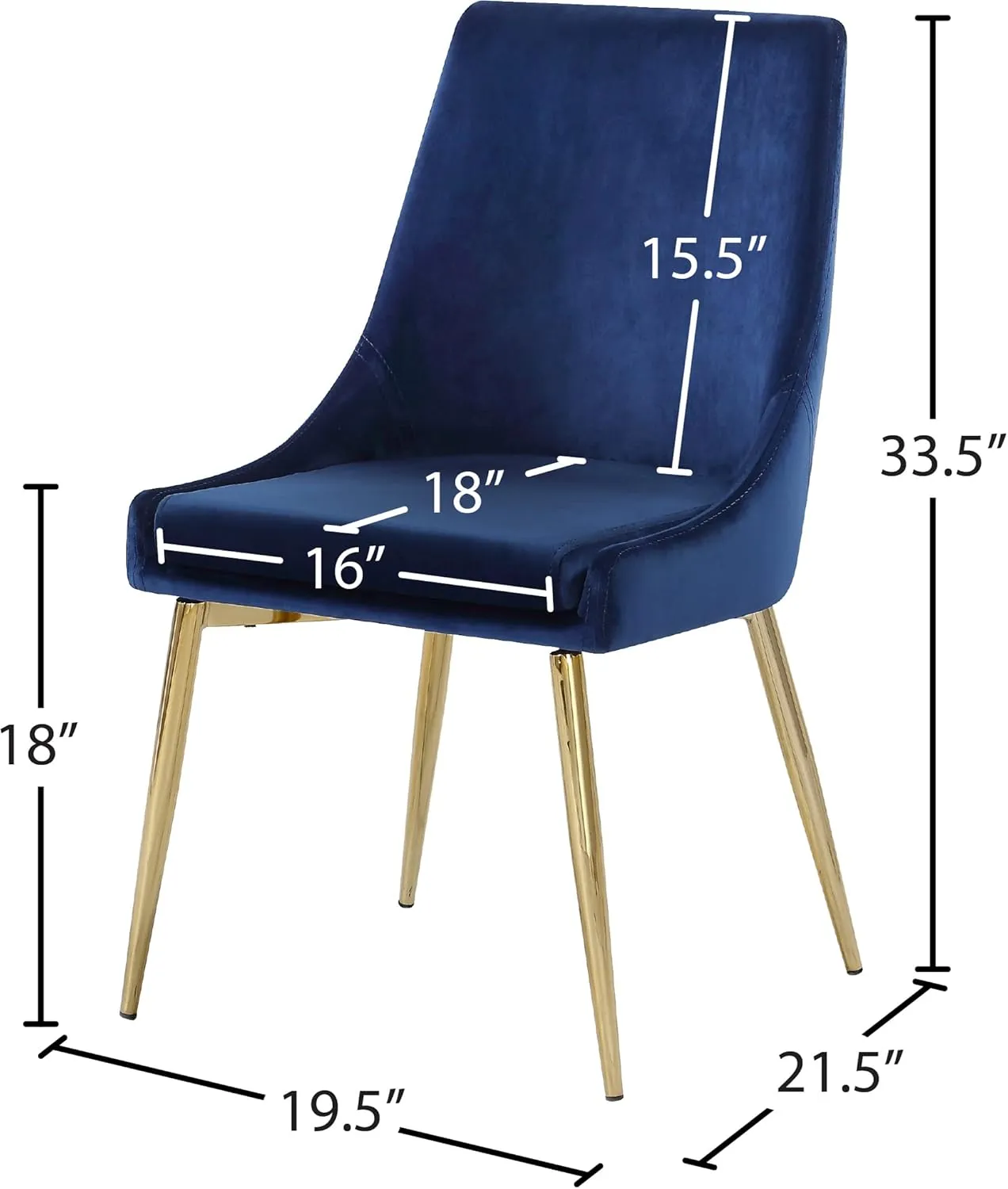 Meridian Furniture Karina Collection Modern | Contemporary Velvet Upholstered Dining Chair with Sturdy Metal Legs, Set of 2, 19.5" W x 21.5" D x 33.5" H, Navy