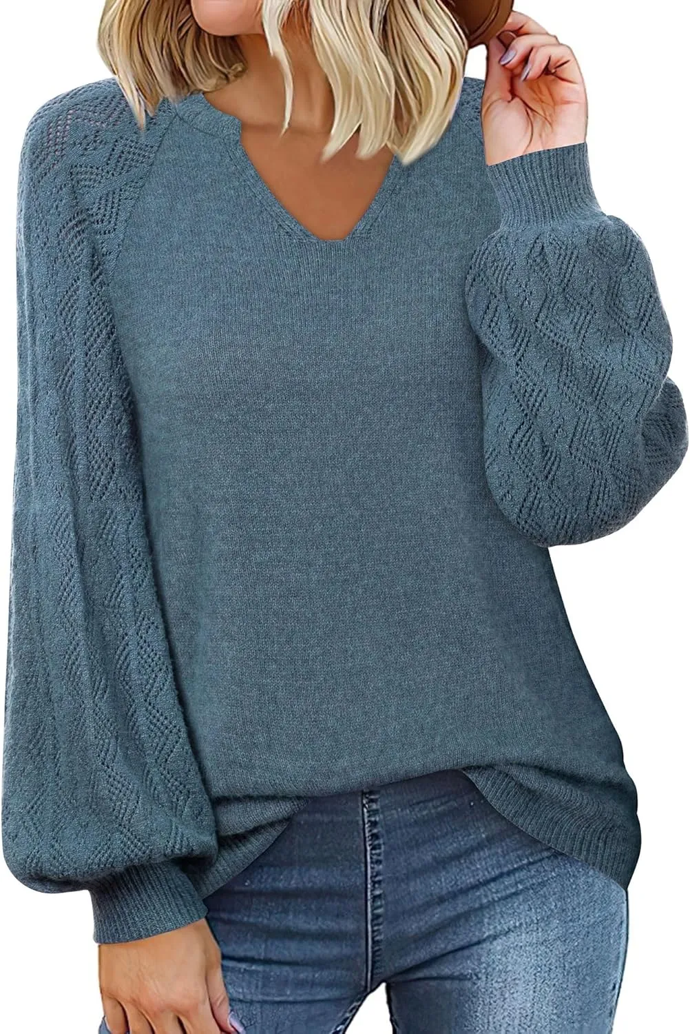 Messic Womens Pullover Sweaters 2024 Casual Long Sleeve V Neck Loose Knit Tops
