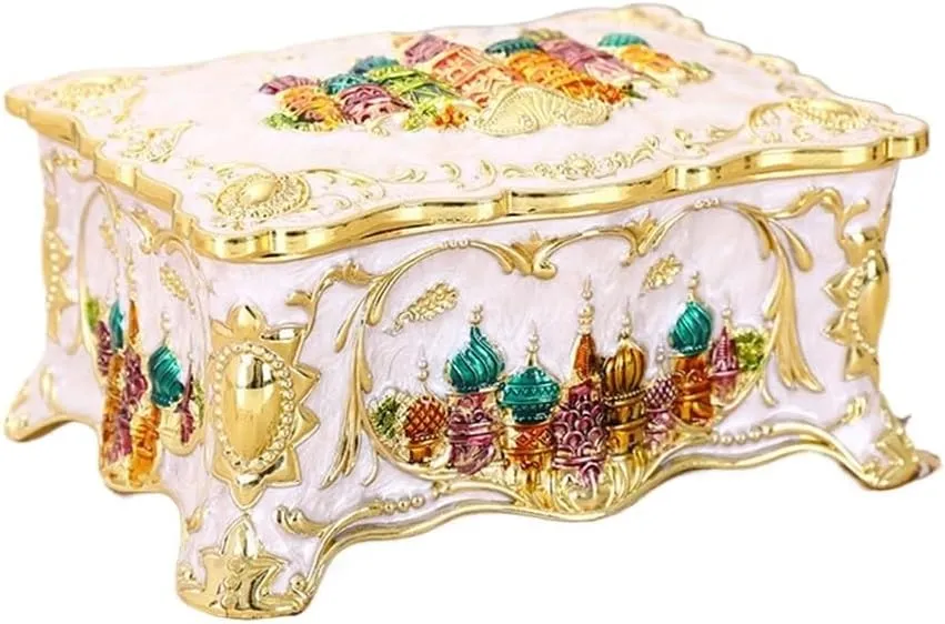 Metal Zinc Alloy Jewelry Box Vintage Jewelry Storage Box Creative Wedding Clamshell Jewelry Box(Gray)